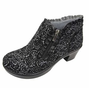 Alegria Hannah Peony Spray Boots Black Gray Nubuck Leather Size 9 EUC